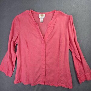 Talbots Petites Shirt Womens 6 Pink Irish Linen 3/4 Sleeve Blouse Top Timeless